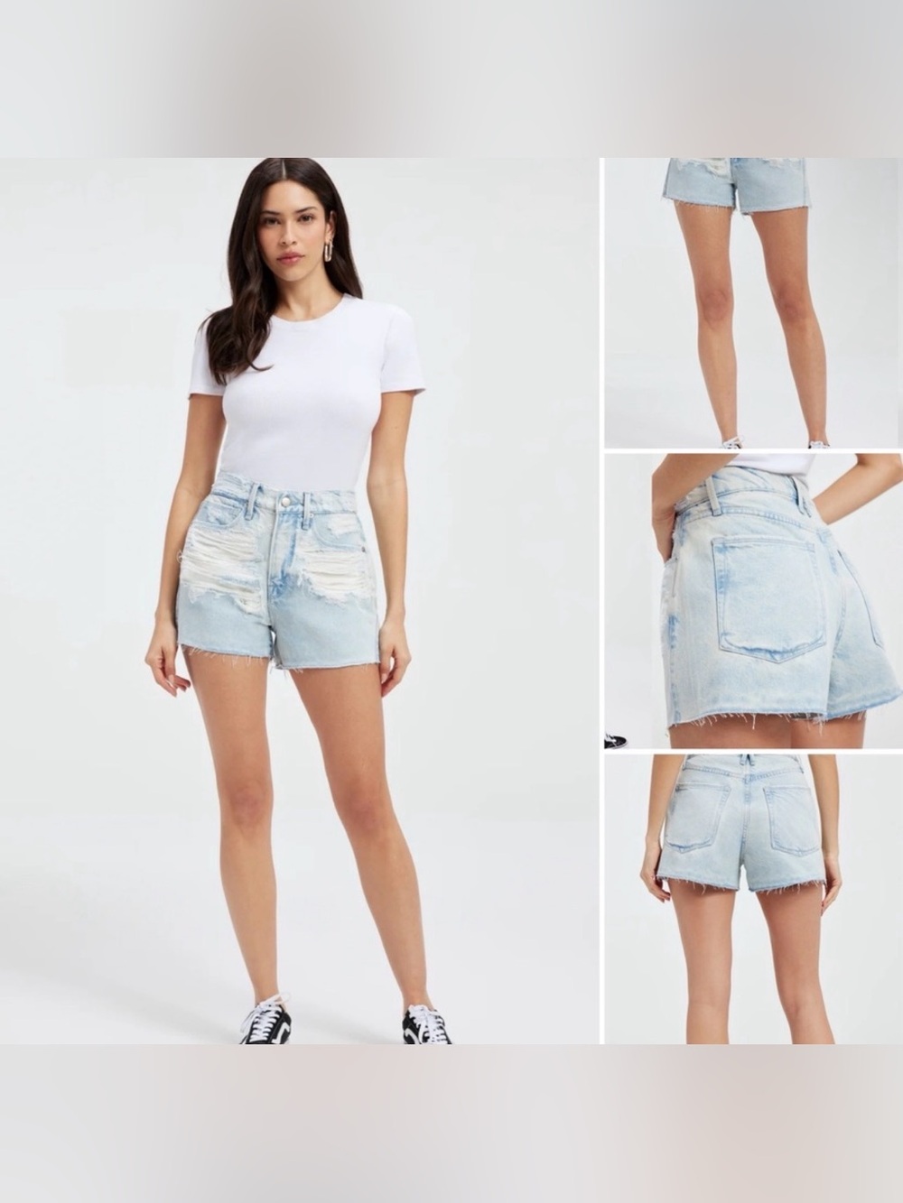Good American Good 90s Shredded Denim Shorts Indigo383 Size 18 Plus